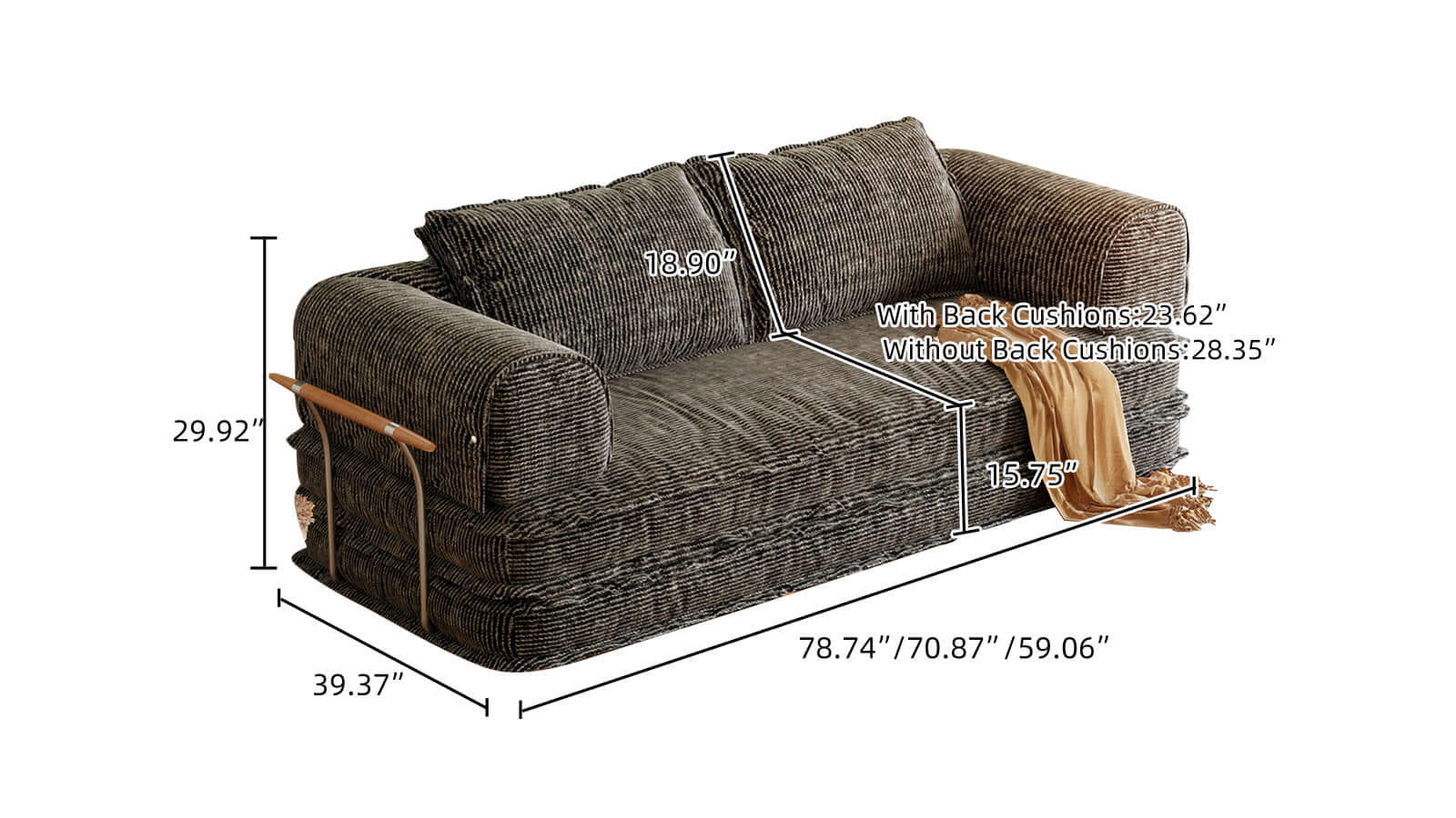 Dimension of Freely Configurable Modular Futons Foldable Floor Couch Bed Sleeper Sofas with Corduroy Fabric