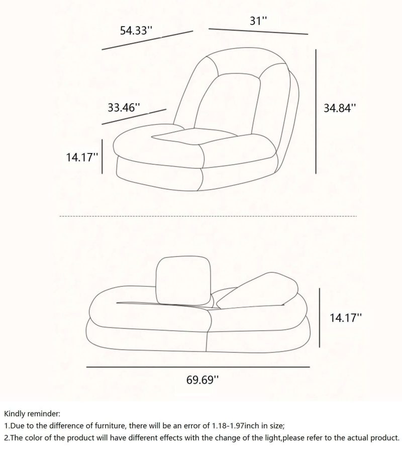JASIWAY Modern Convertible Sleeper Sofa Bed Lazy Sofa Beige Teddy velvet