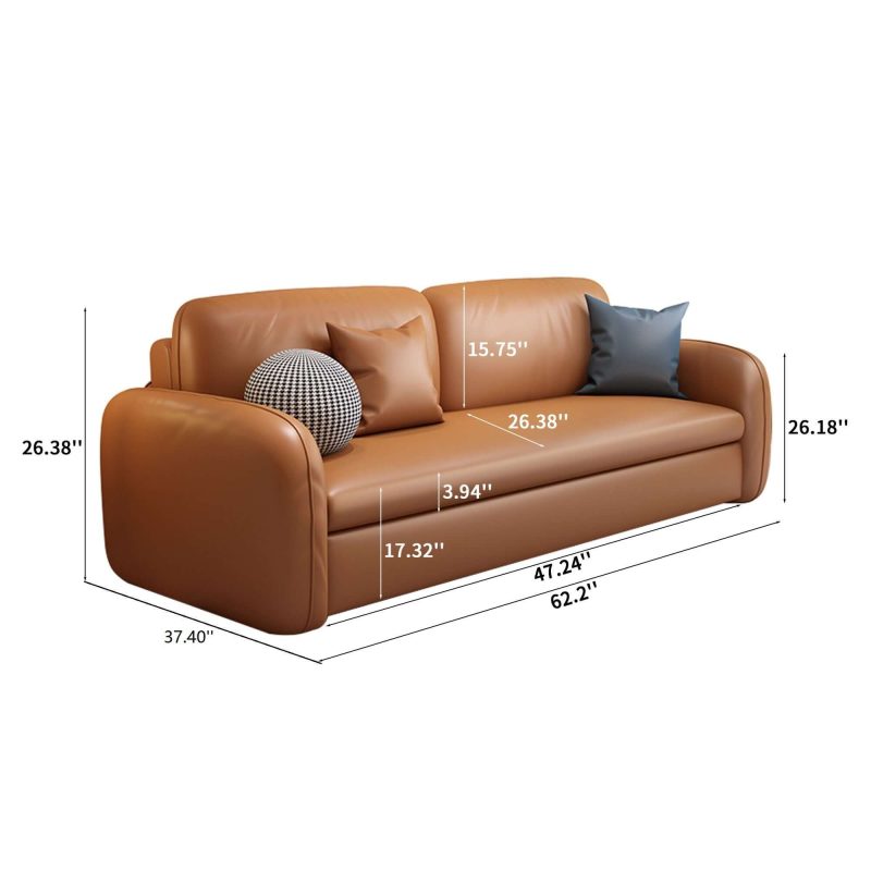 JASIWAY 62.2'' Faux Leather Convertible Sleeper Sofa Bed with Storage