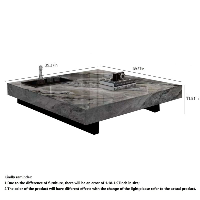 JASIWAY Luxury Square Marbling Coffee Table with Metal Legs