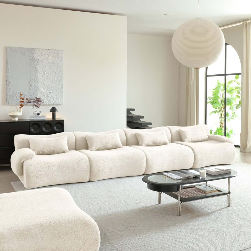 JASIWAY Modern Teddy Velvet Upholstered Sectional Sofa Modular Sofa