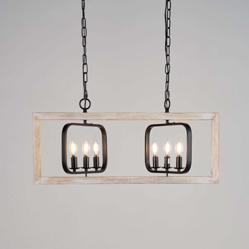 JASIWAY 6-light Chandelier Rustic Pendant Light with Wood Accents