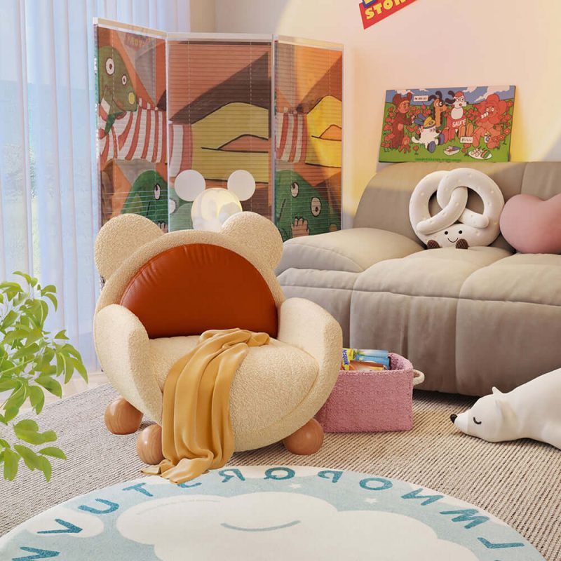JASIWAY Teddy Plush Children's Solid Wood Sofa