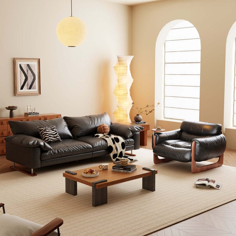 JASIWAY Single Leather Leisure Sofa with Black & Brown Options