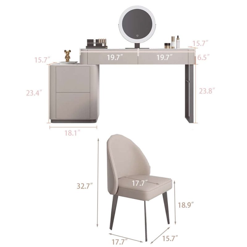 JASIWAY Gray Makeup Vanity Set Solid Wood Dressing Table with Stool & Mirror Included