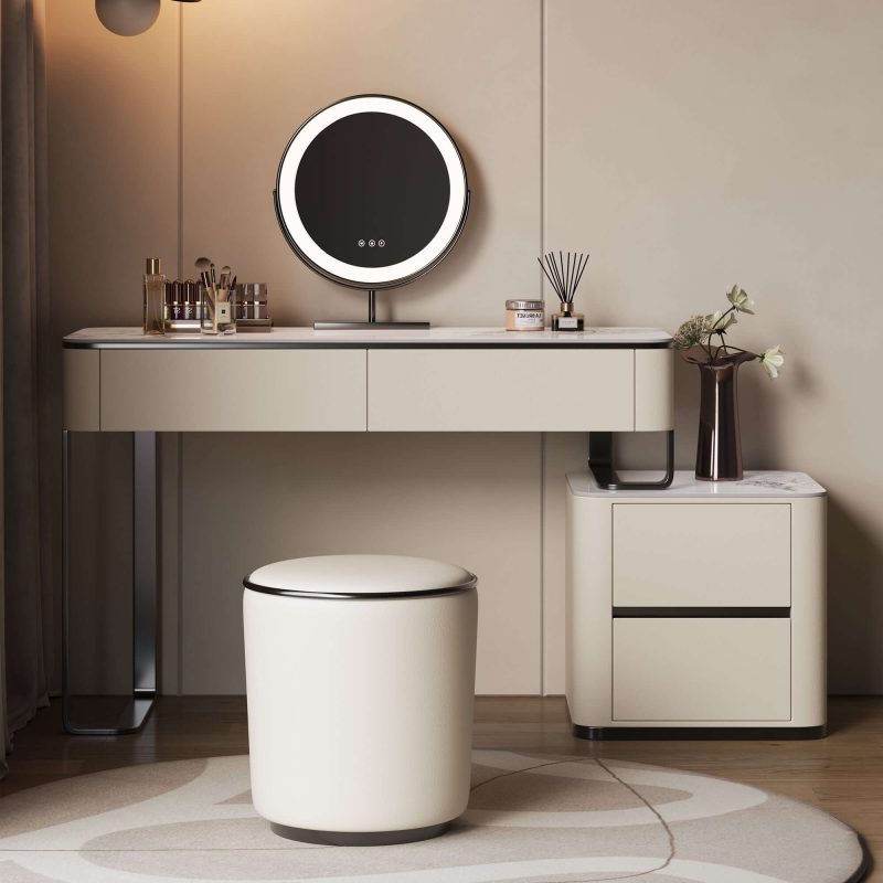 JASIWAY 3 Pieces Makeup Vanity Set with LED Mirror & Stool