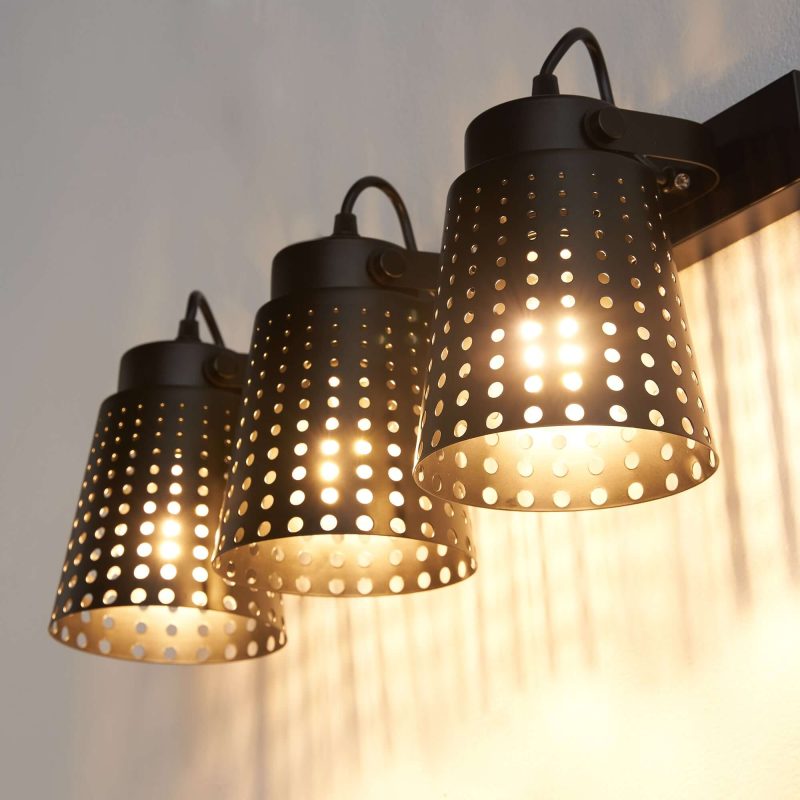 JASIWAY 3-Light Retro Iron Hollow Adjustable Black Industrial Style Plug in Wall Sconce Lighting