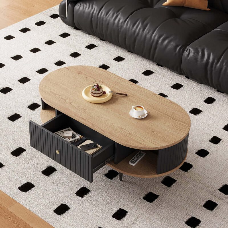 JASIWAY Mid-Century Modern Oval Coffee Table with Drawer