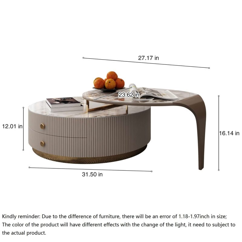 JASIWAY 2-Piece Modern Round Coffee Table with 2 Drawers & Metal Legs