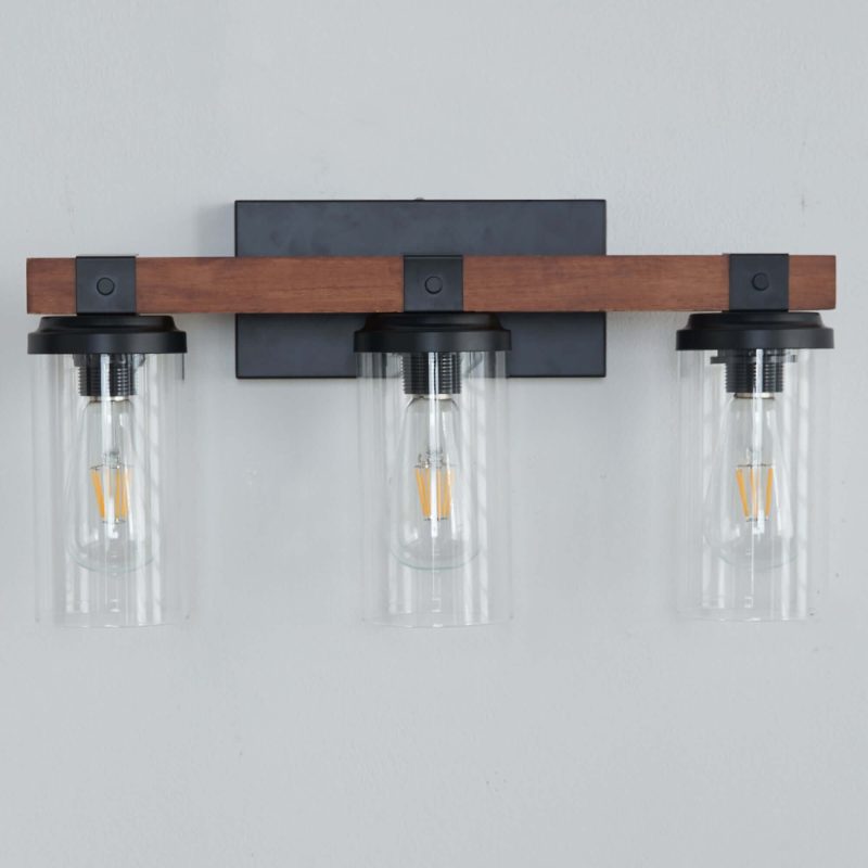 JASIWAY 3-Light Metal Frame Modern Wall Sconce with Clear Glass Shades  Vanity Lights Over Mirror