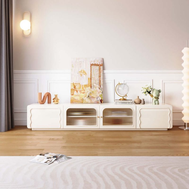 JASIWAY Rectangle Beige 78.7" TV Stand with 4 Doors & Storages