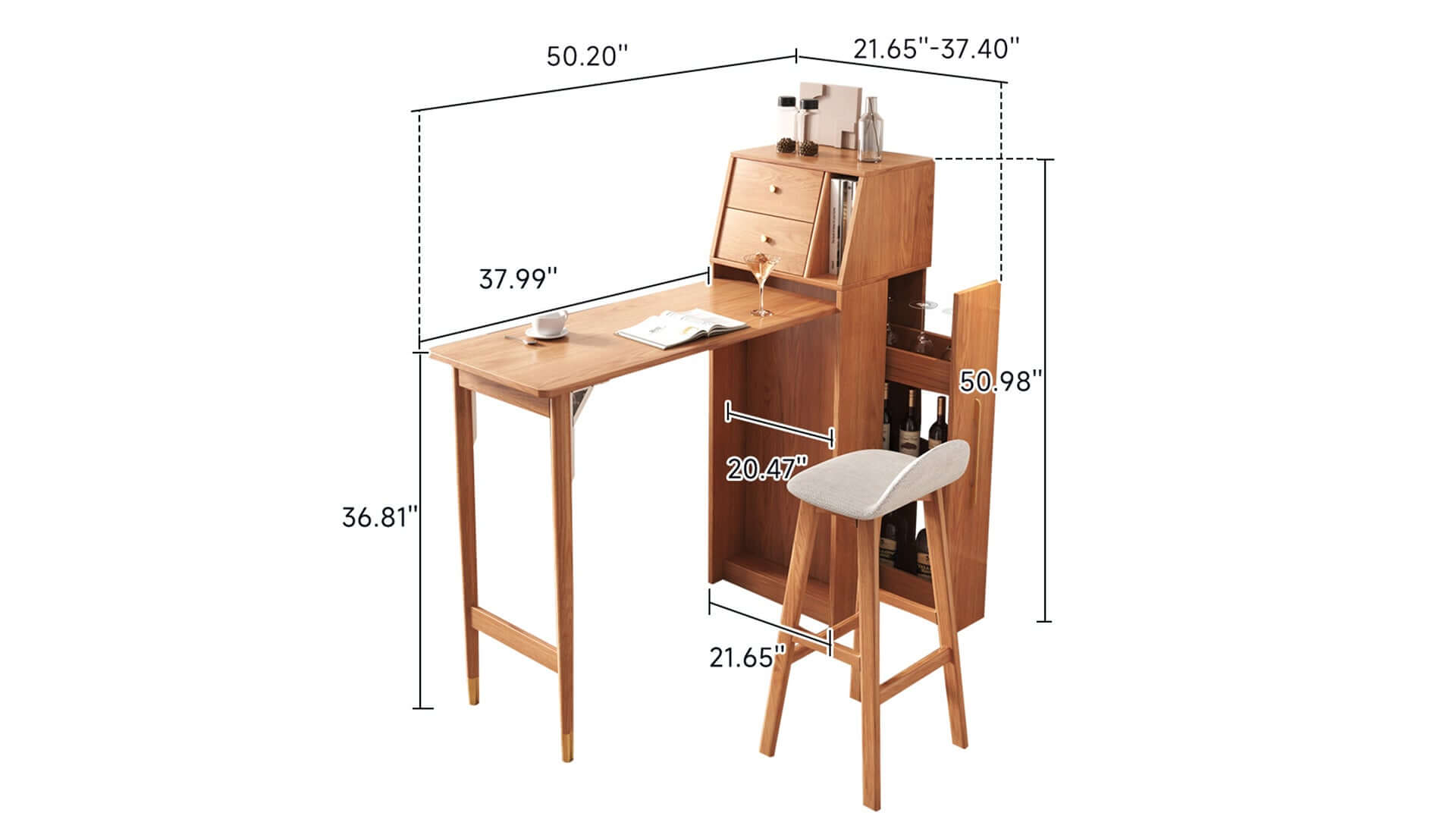 Dimension of Folding Bar Table Dining Table Combo Bar and Wine Cabinet