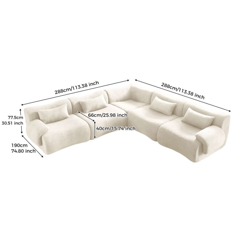 JASIWAY Modern Teddy Velvet Upholstered Sectional Sofa Modular Sofa