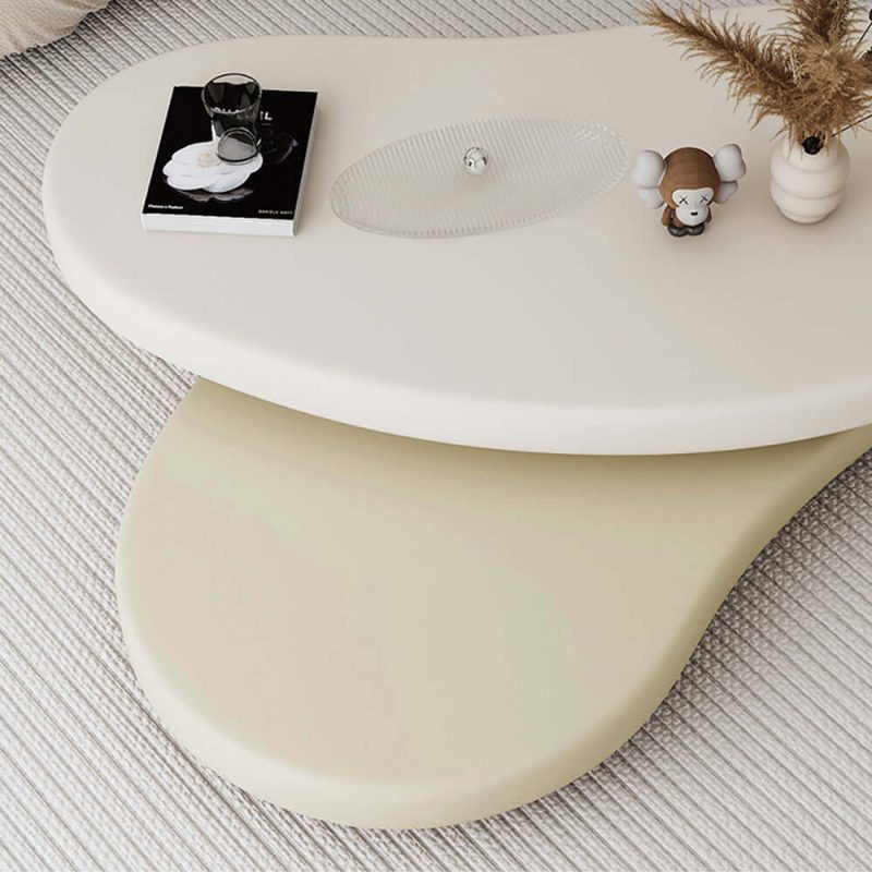JASIWAY Minimalist Rotatable Coffee Table with Unique Oval Design - Off-white & Beige Elegance