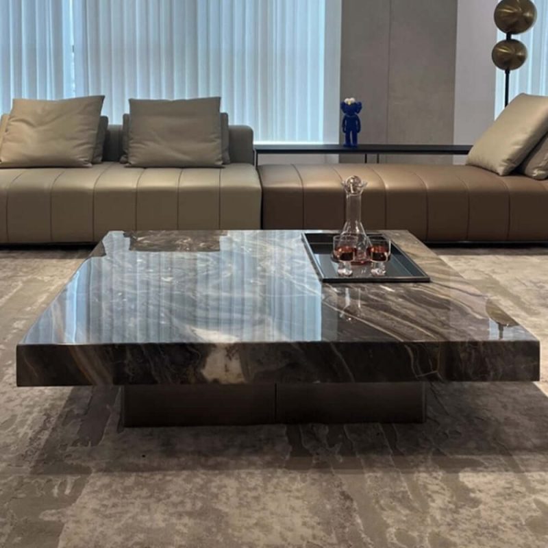 JASIWAY Luxury Square Marbling Coffee Table with Metal Legs