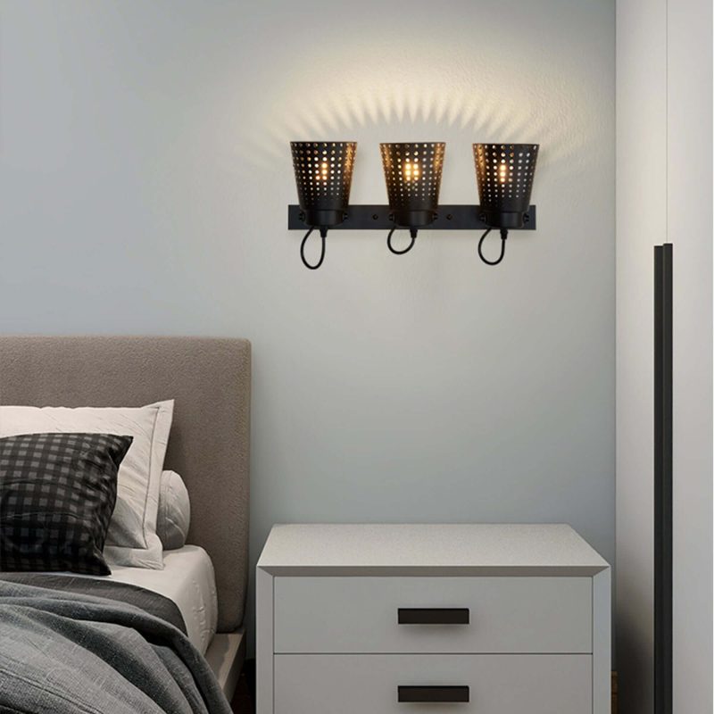 JASIWAY 3-Light Retro Iron Hollow Adjustable Black Industrial Style Plug in Wall Sconce Lighting