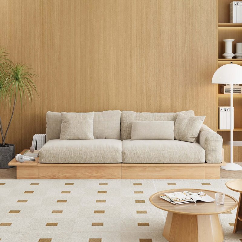 JASIWAY Modern Pull-Out Floor Sofa Bed with Reversible Armrests & Lift-Top Storage