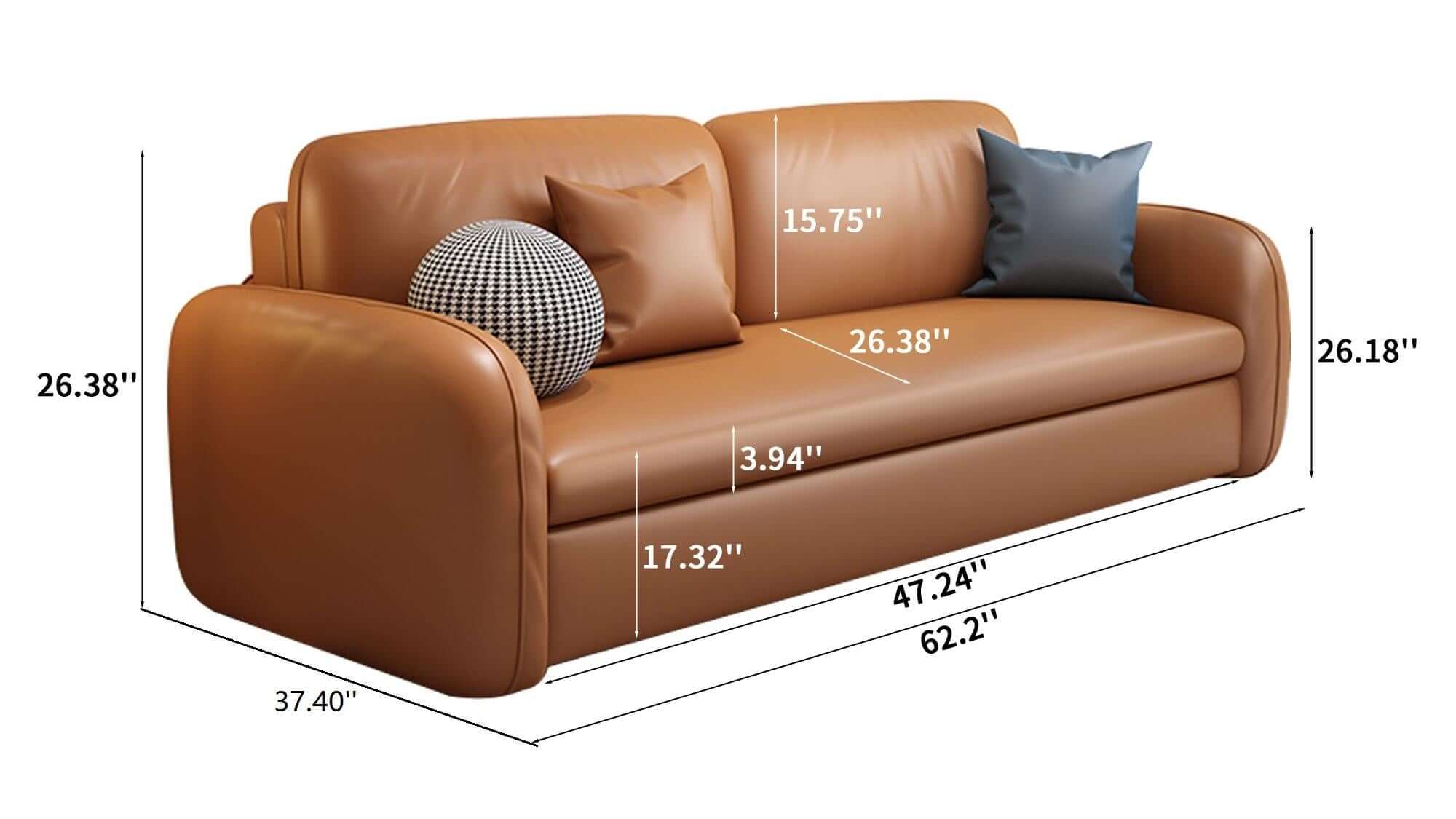 Dimension of 62.2'' Faux Leather Convertible Sleeper Sofa Bed with Storage