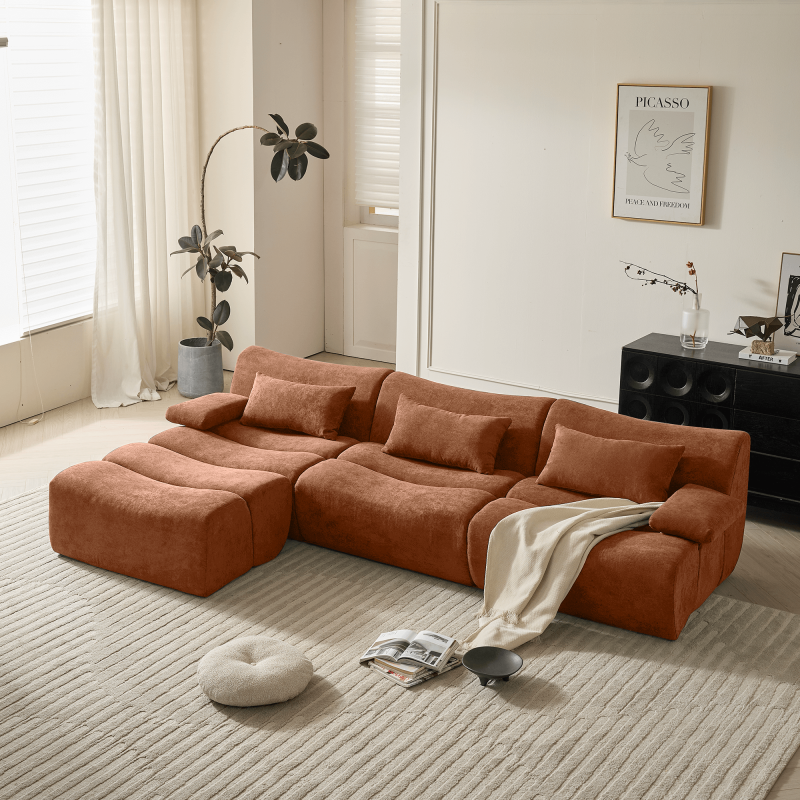 JASIWAY Modern Corduroy Sectional Sofa in Green & Brown