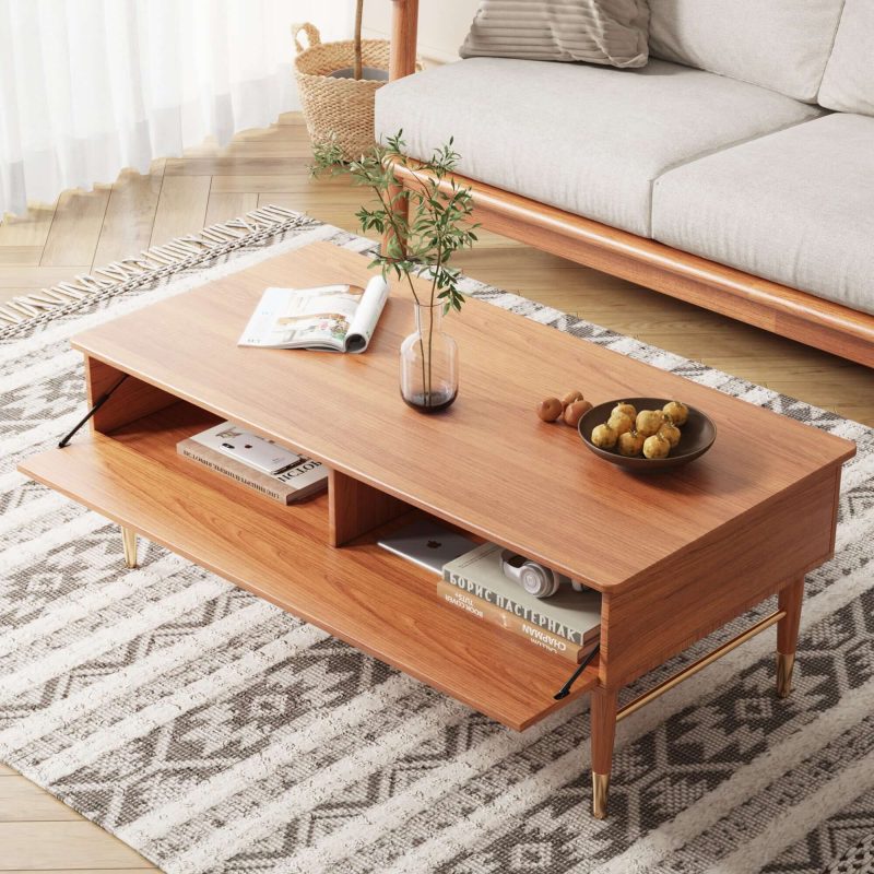 JASIWAY Rectangular Wooden Storage Coffee Table for Living Room