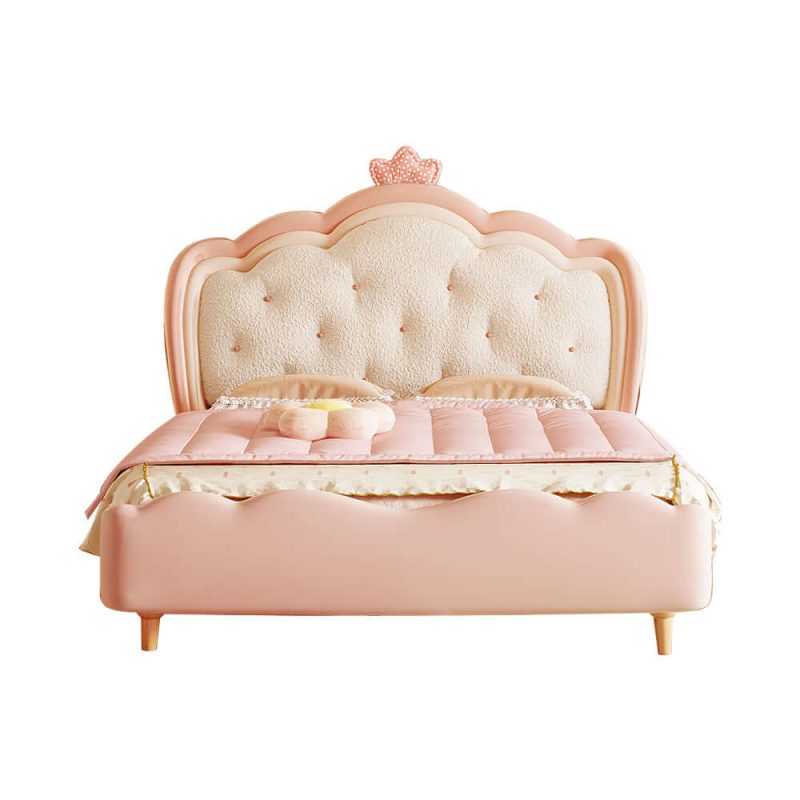 JASIWAY Modern Cream Style Wooden Kids Princess Bed in Pink & White