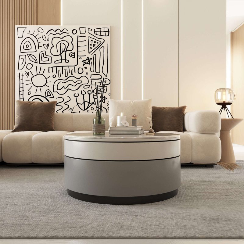 JASIWAY Microcrystalline Stone Top Rotating Round Coffee Table
