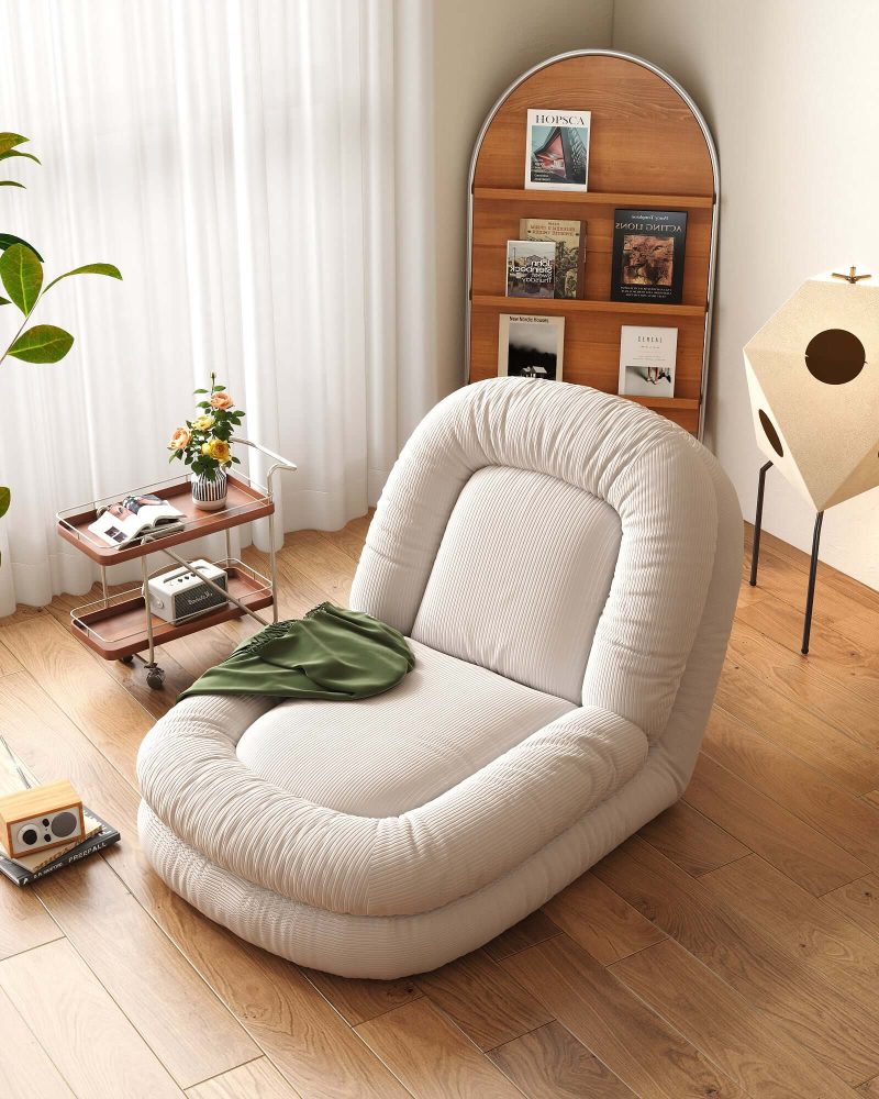 JASIWAY Modern Convertible Sleeper Sofa Bed Lazy Sofa Beige Teddy velvet