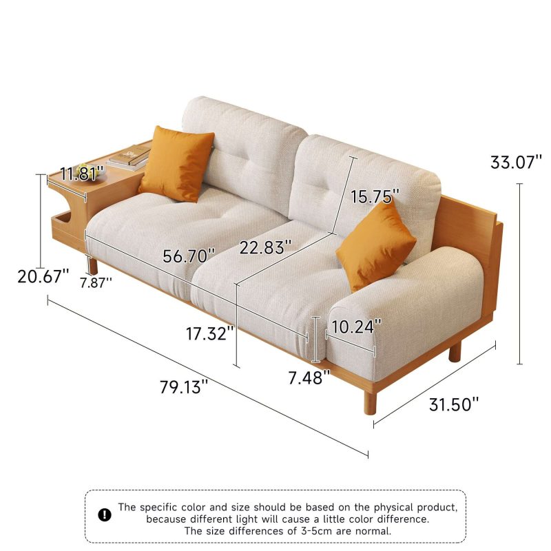 JASIWAY Japandi Wooden Base Sofa with Integrated Cat Den