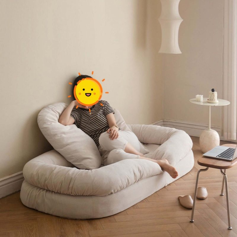 JASIWAY Modern Convertible Sleeper Sofa Bed Lazy Sofa Beige Teddy velvet