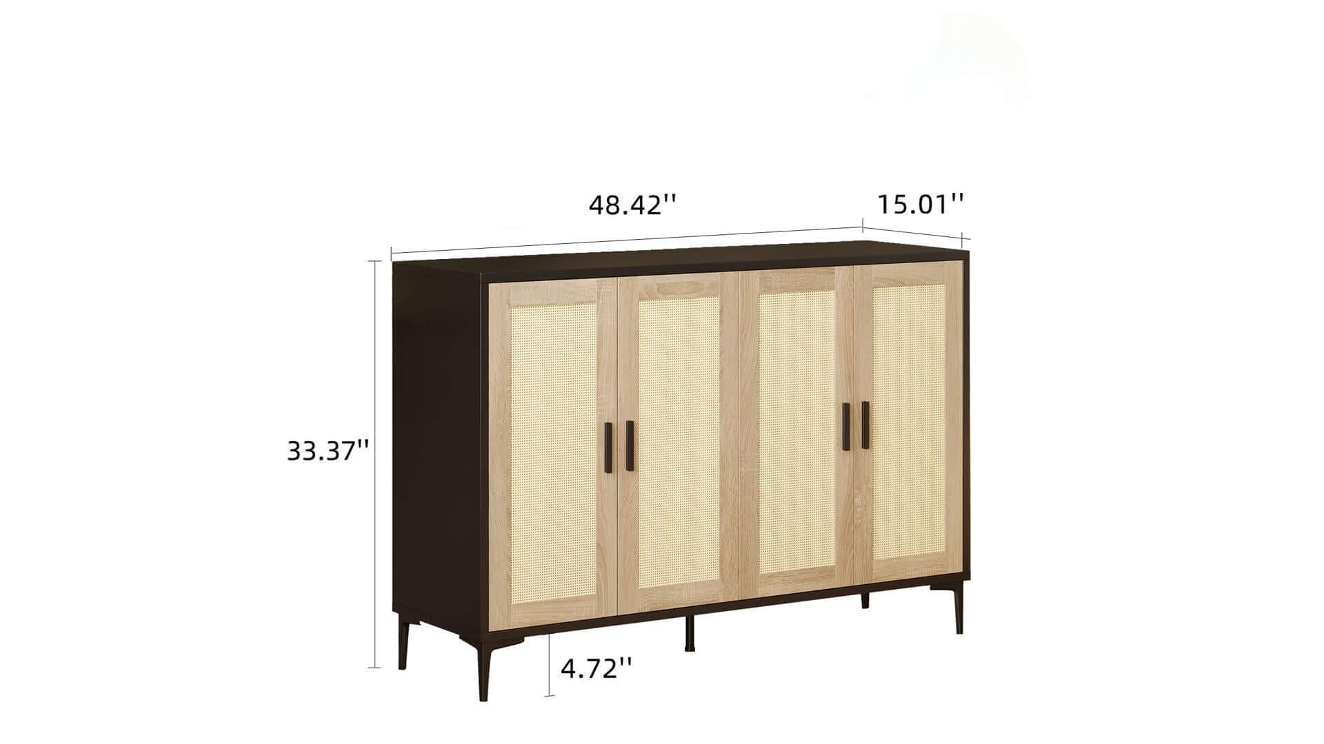 Dimension of 48.42 Inch Sideboard Cabinet with Rattan Decorated 4-Doors