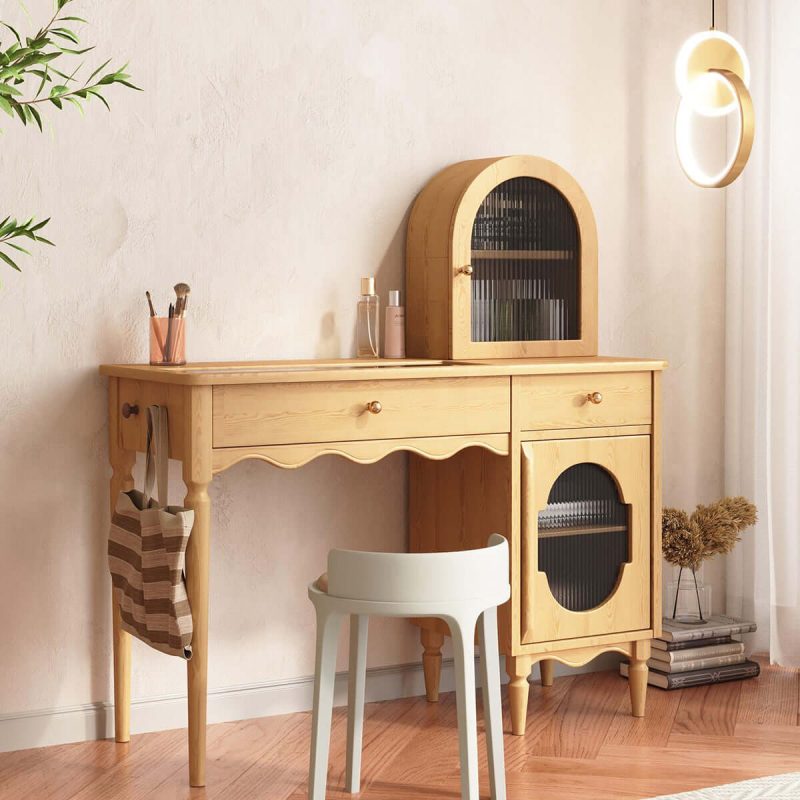 JASIWAY Wooden Makeup Vanity Set with Jewelry Storage & Side Cabinet