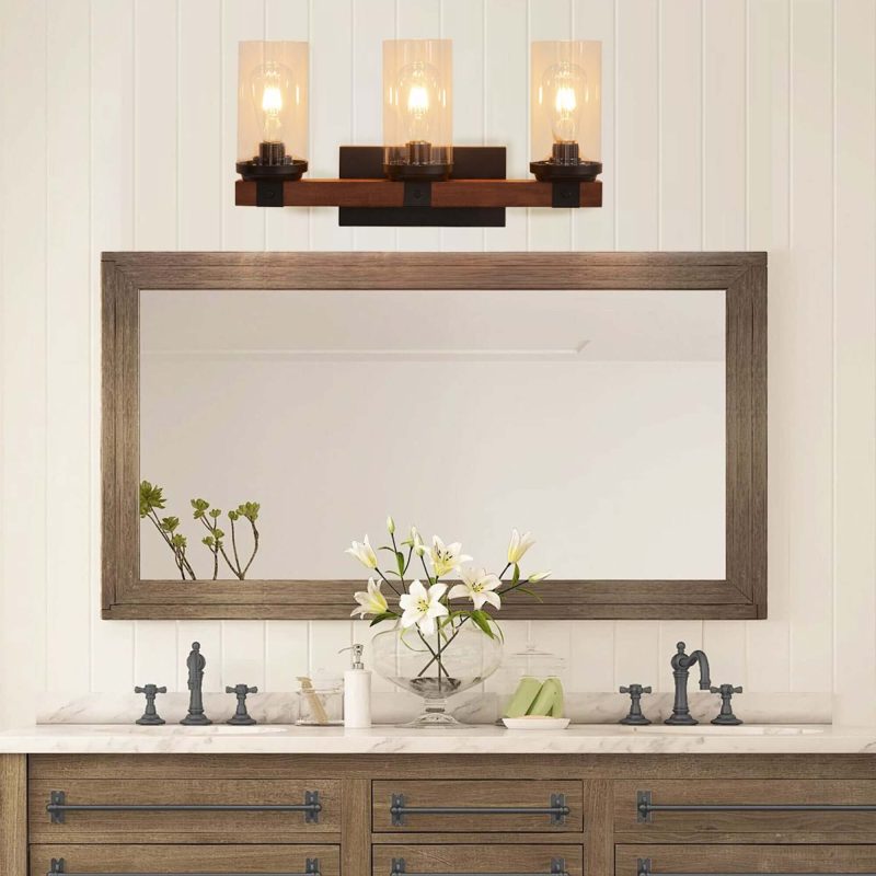 JASIWAY 3-Light Metal Frame Modern Wall Sconce with Clear Glass Shades  Vanity Lights Over Mirror
