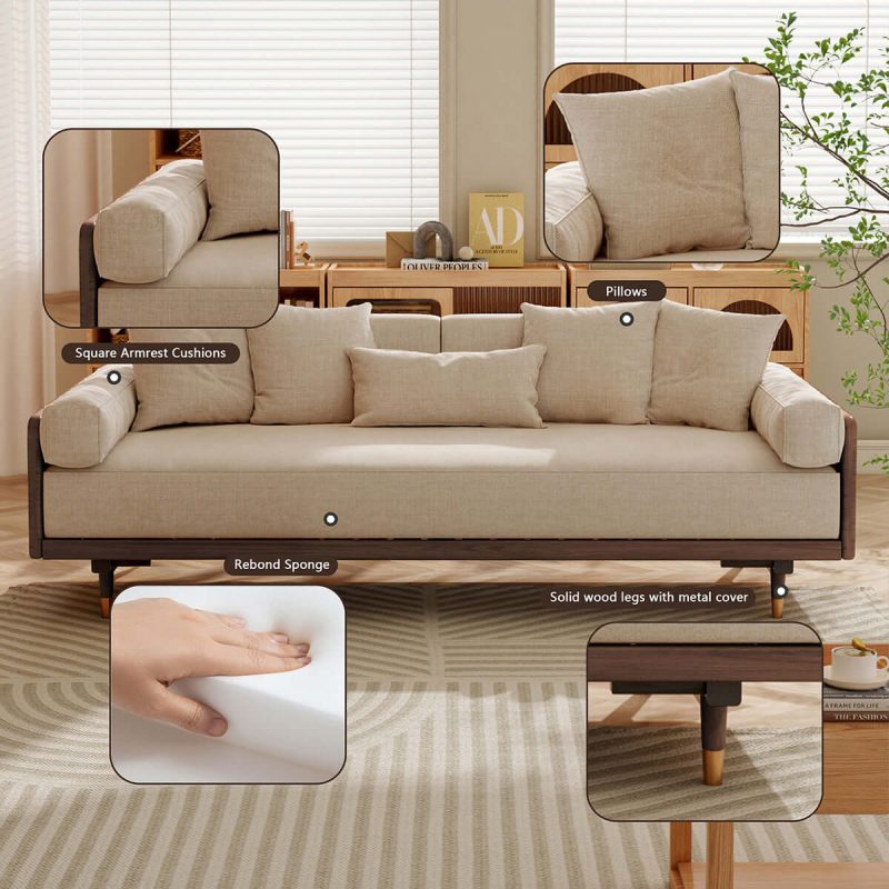 JASIWAY 3 Seater Sofa Bed with Wooden Frame – Pull-Out Design, Modern Convertible Couch