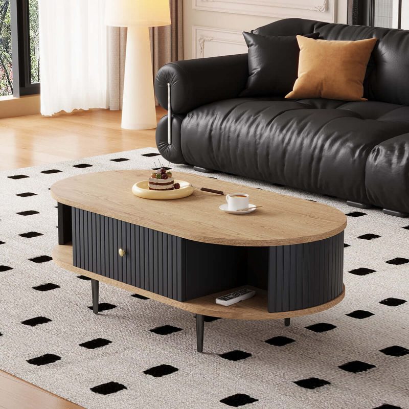 JASIWAY Mid-Century Modern Oval Coffee Table with Drawer