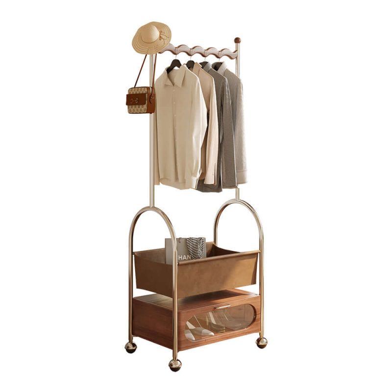 JASIWAY Mobile Freestanding Clothes Rack Bottom Storage Multi-functional Garment Organizer