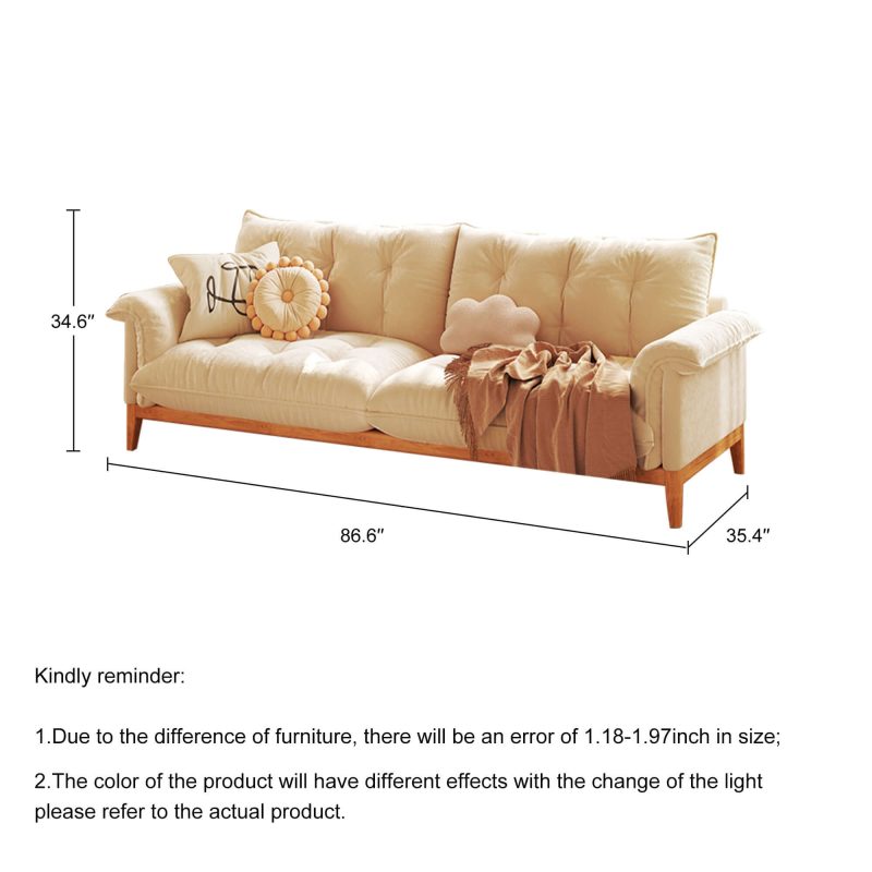 JASIWAY Modern 3-Seater Sofa Beige Solid Wood Cotton Linen Sofa