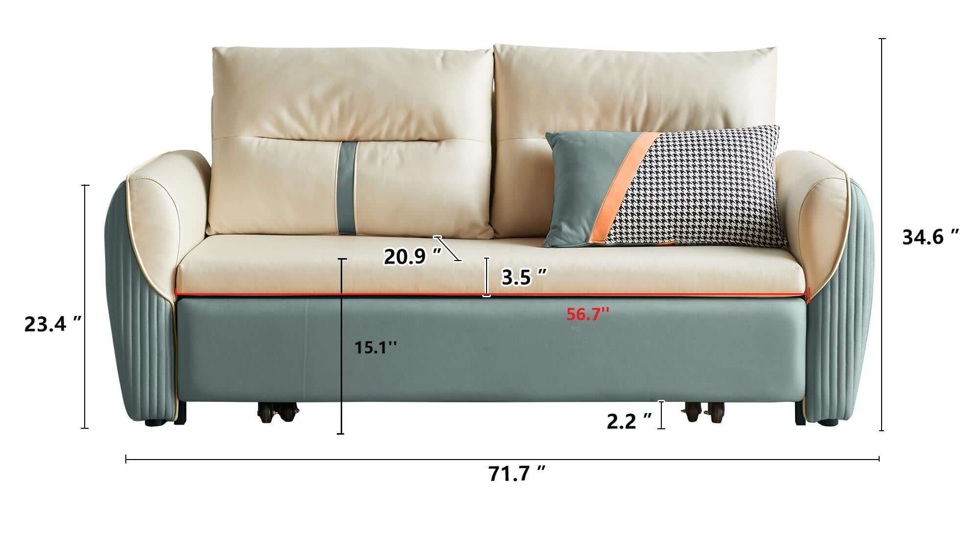 Dimension of 71.7"  Folding Leisure Sofa Bed with Storage Pocket