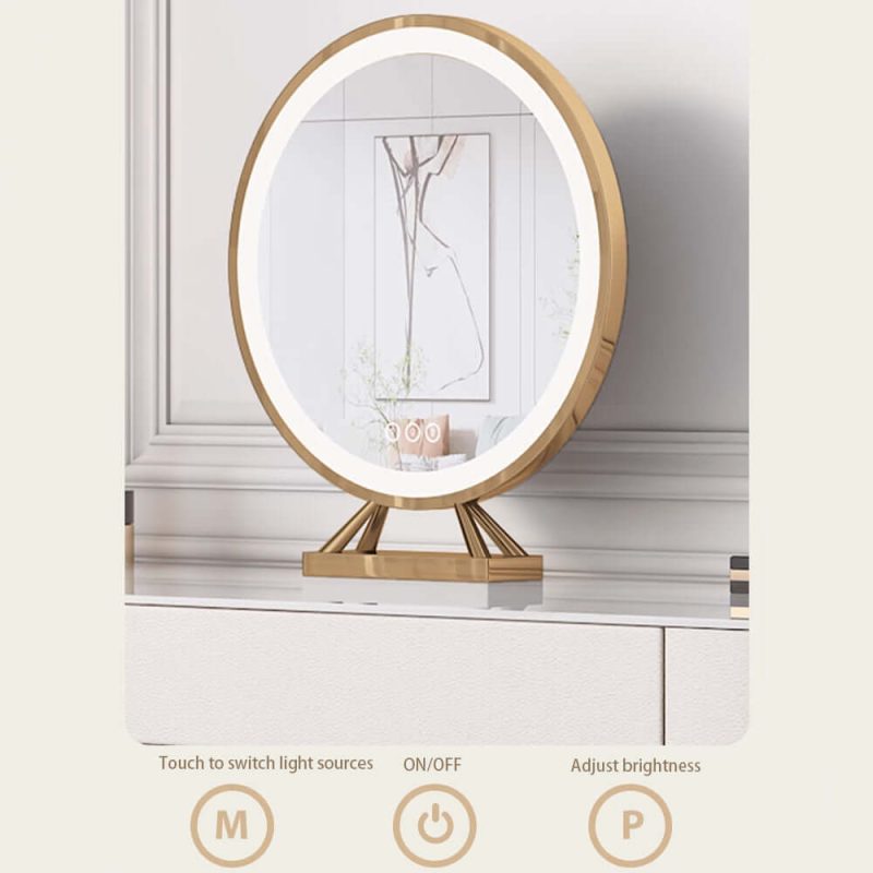 JASIWAY Beige Makeup Vanity Drawers Dressing Table Set with Stool and Mirror