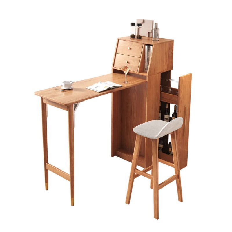 JASIWAY Folding Bar Table Dining Table Combo Bar and Wine Cabinet