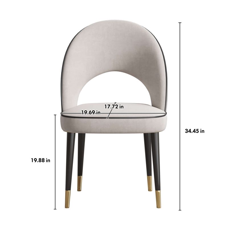 JASIWAY Modern Upholstered Beige Dining Chair Velvet Side Chairs Open Back (Set of 2)