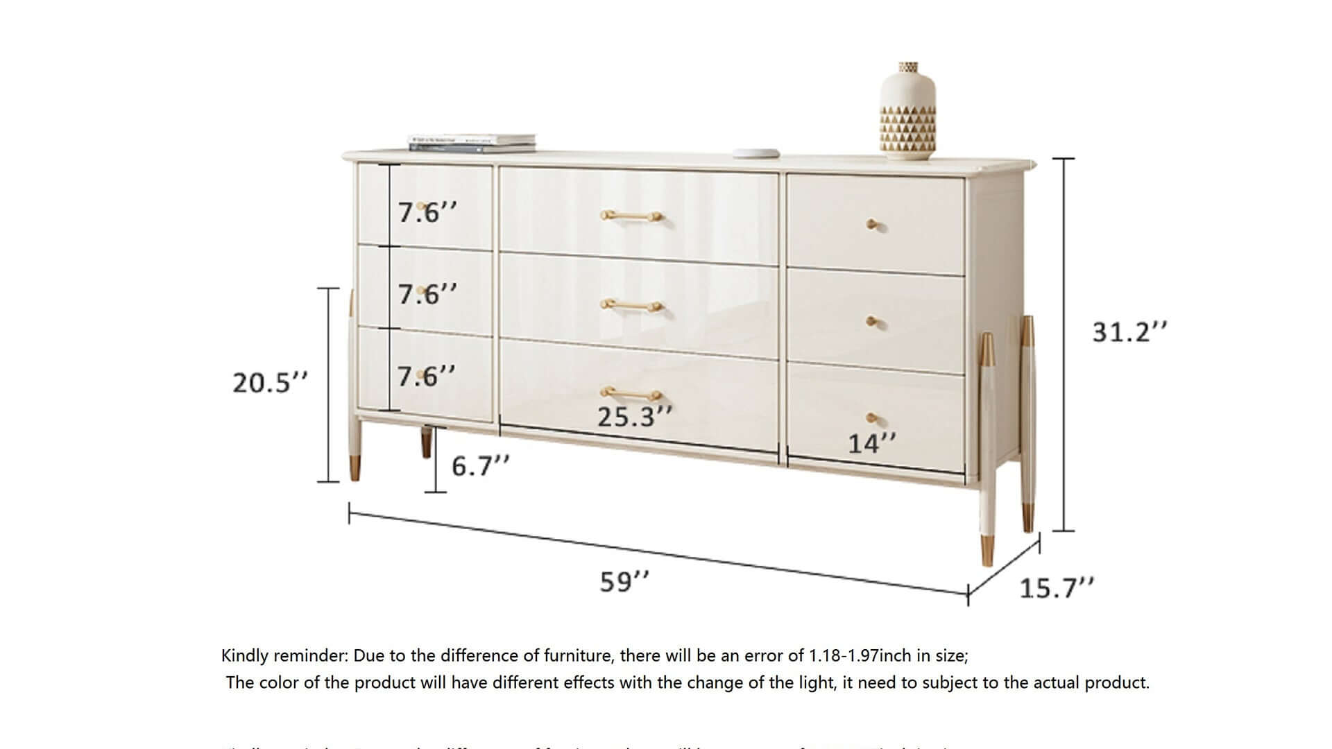 Dimension of Beige Storage Cabinet with Drawers