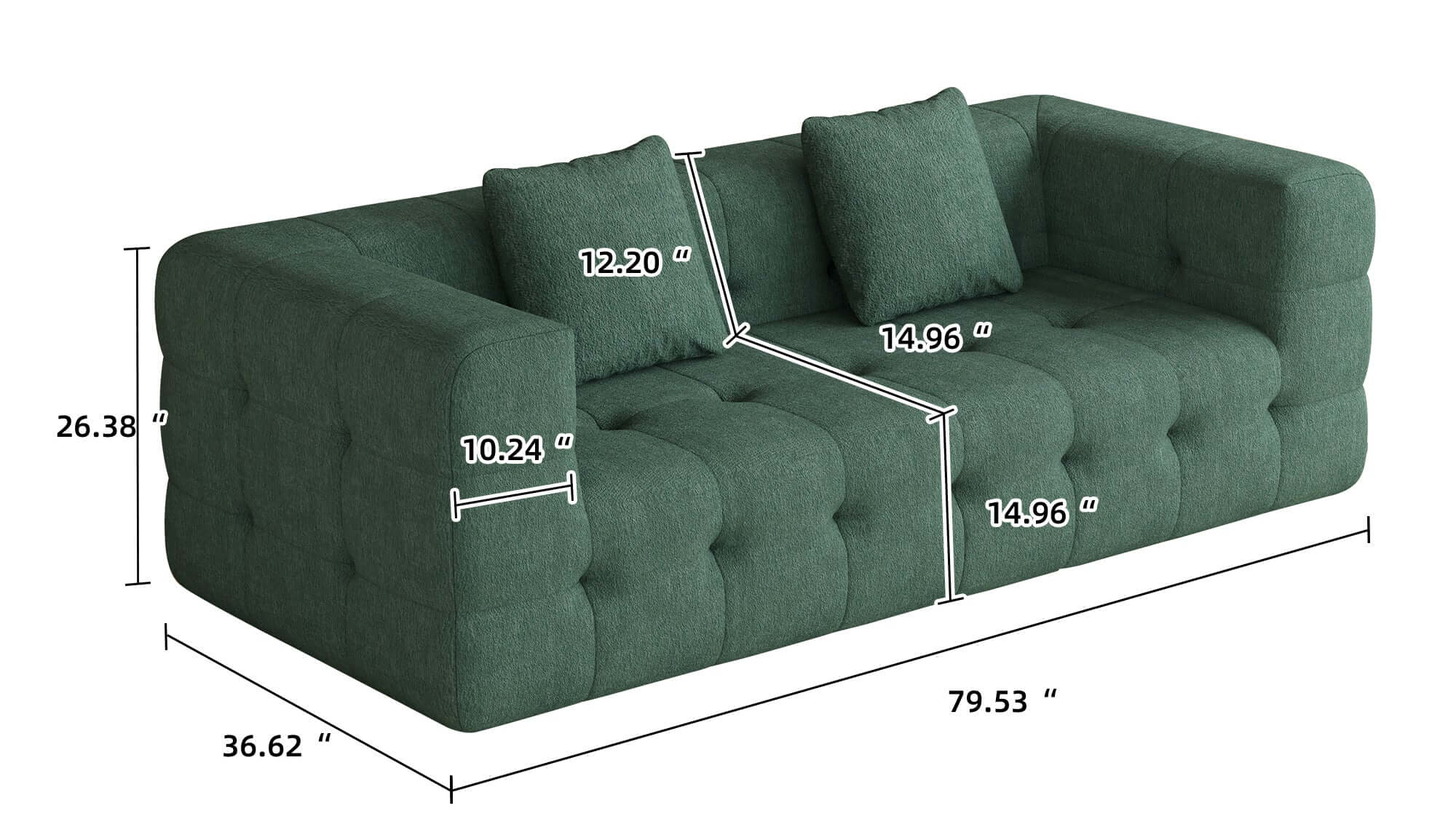 Dimension of Modern Green Love Seat Sofa with Chenille Velve Fabric