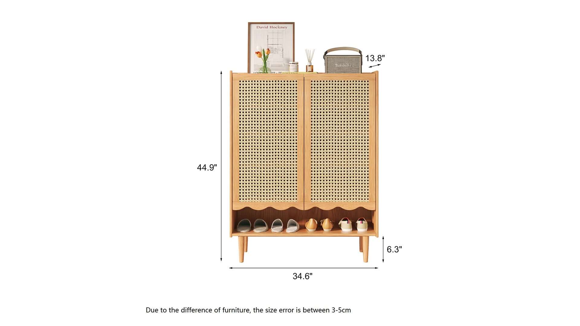 Dimension of Exquisite Wooden Shoe Cabinet with Woven Rattan Doors