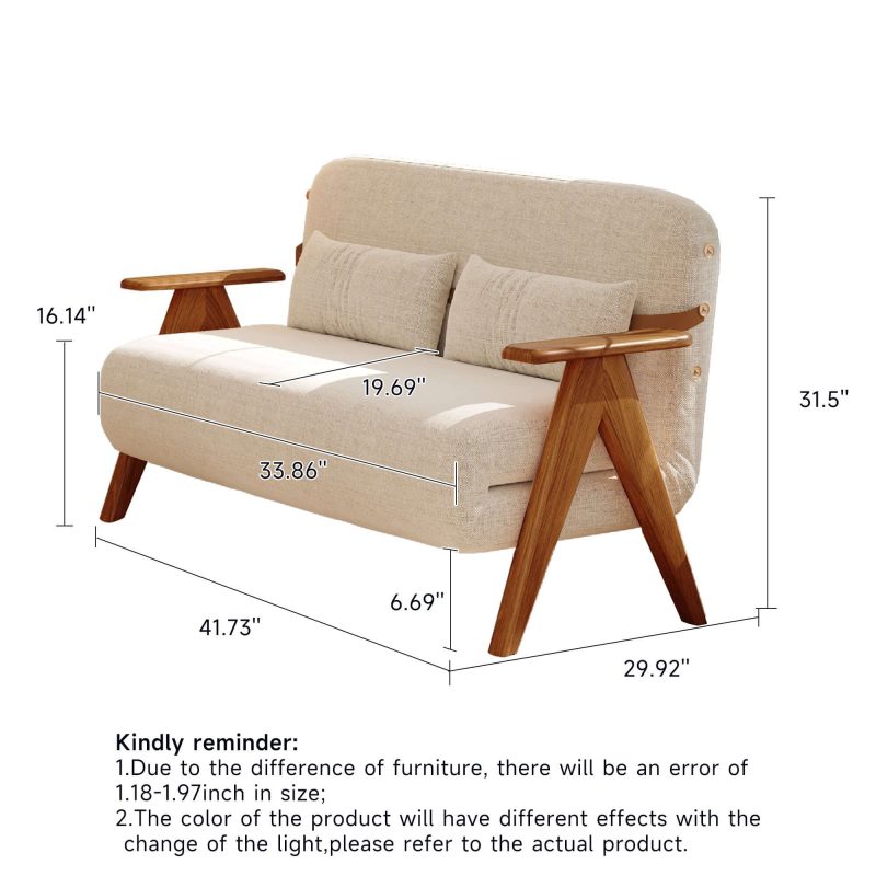 JASIWAY Foldable Reclining Sofa with Armrest  Cotton Linen
