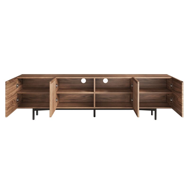 JASIWAY Minimalist TV Stand Slatted Media Console with 4 Doors Storage