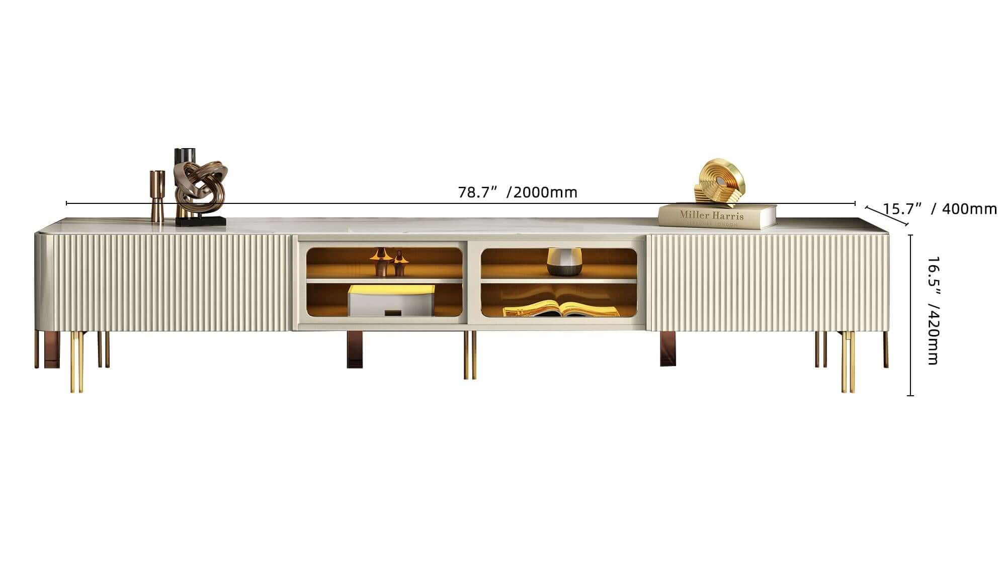 Dimension of Modern Style TV Stand 78.7-Inch Media Console with Drawers