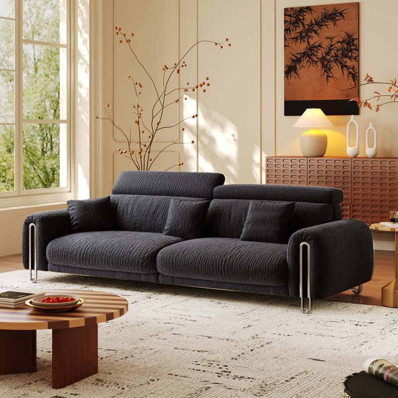 JASIWAY Green Chenille Big Comfy Couch – Adjustable Headrest, Water-Resistant