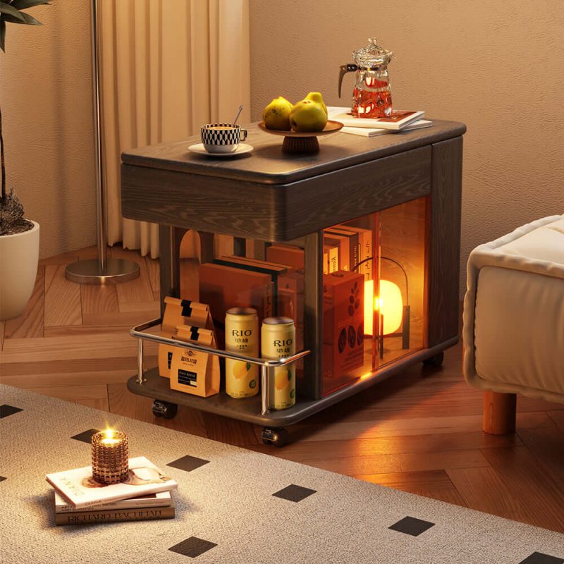 JASIWAY Solid Wood Multi-functional Adjustable Mobile Side Cabinet with Lift up Table Top