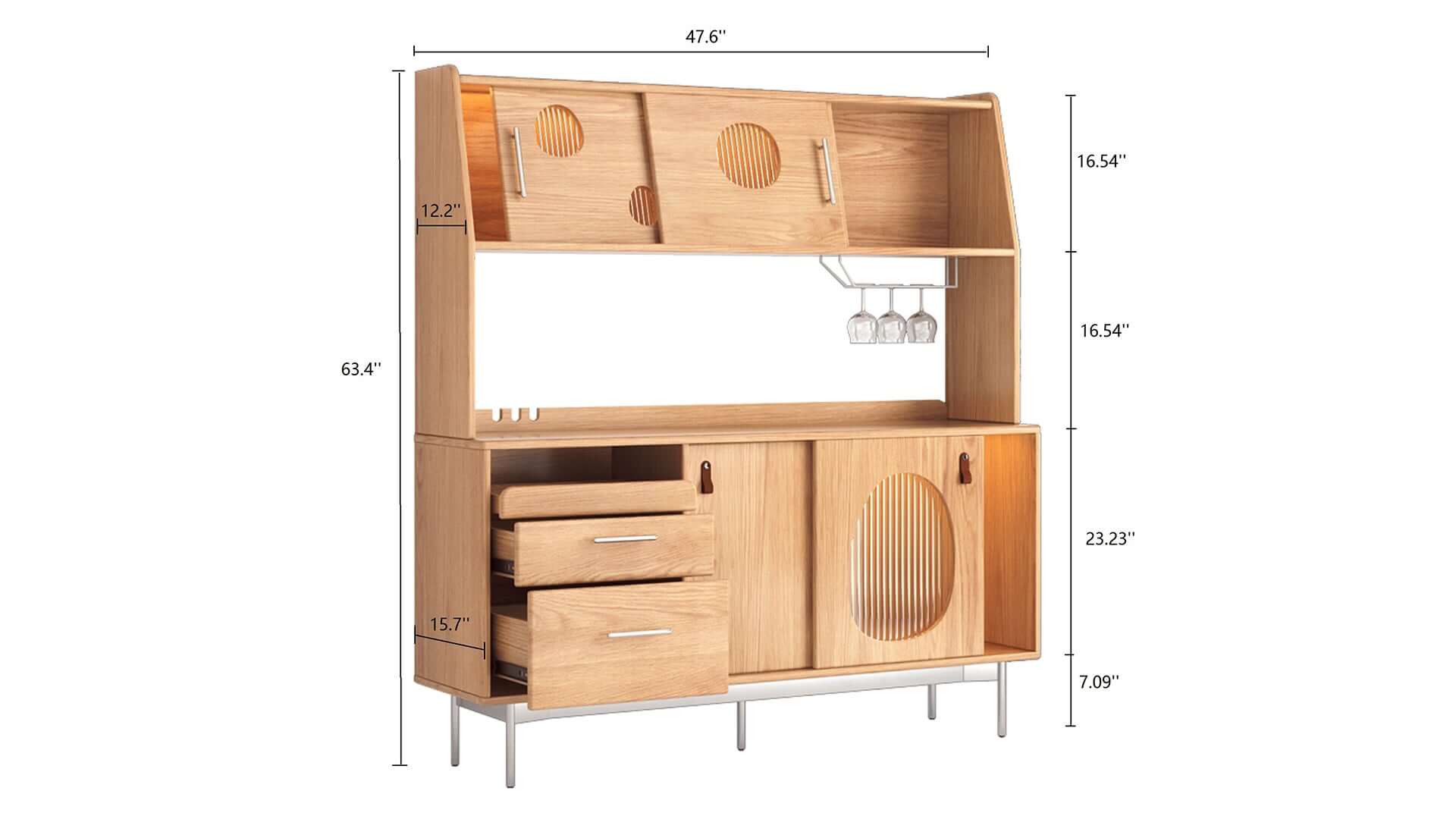 Dimension of Large Capacity Kitchen Sideboard Wooden Sideboard with Wine Cabinet Two Layers Design