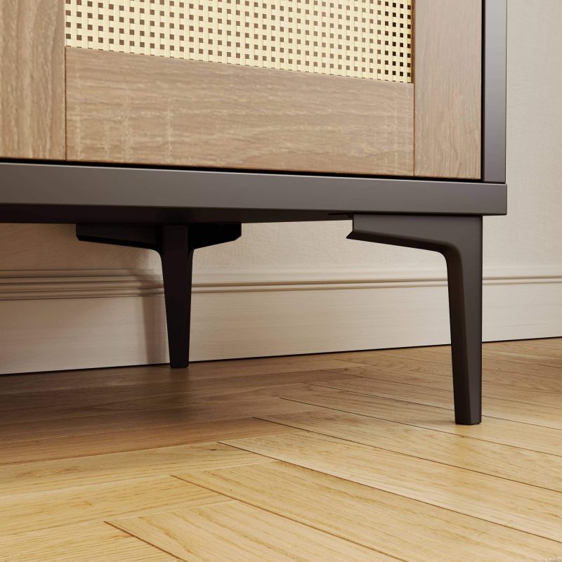 JASIWAY 48.42 Inch Sideboard Cabinet with Rattan Decorated 4-Doors